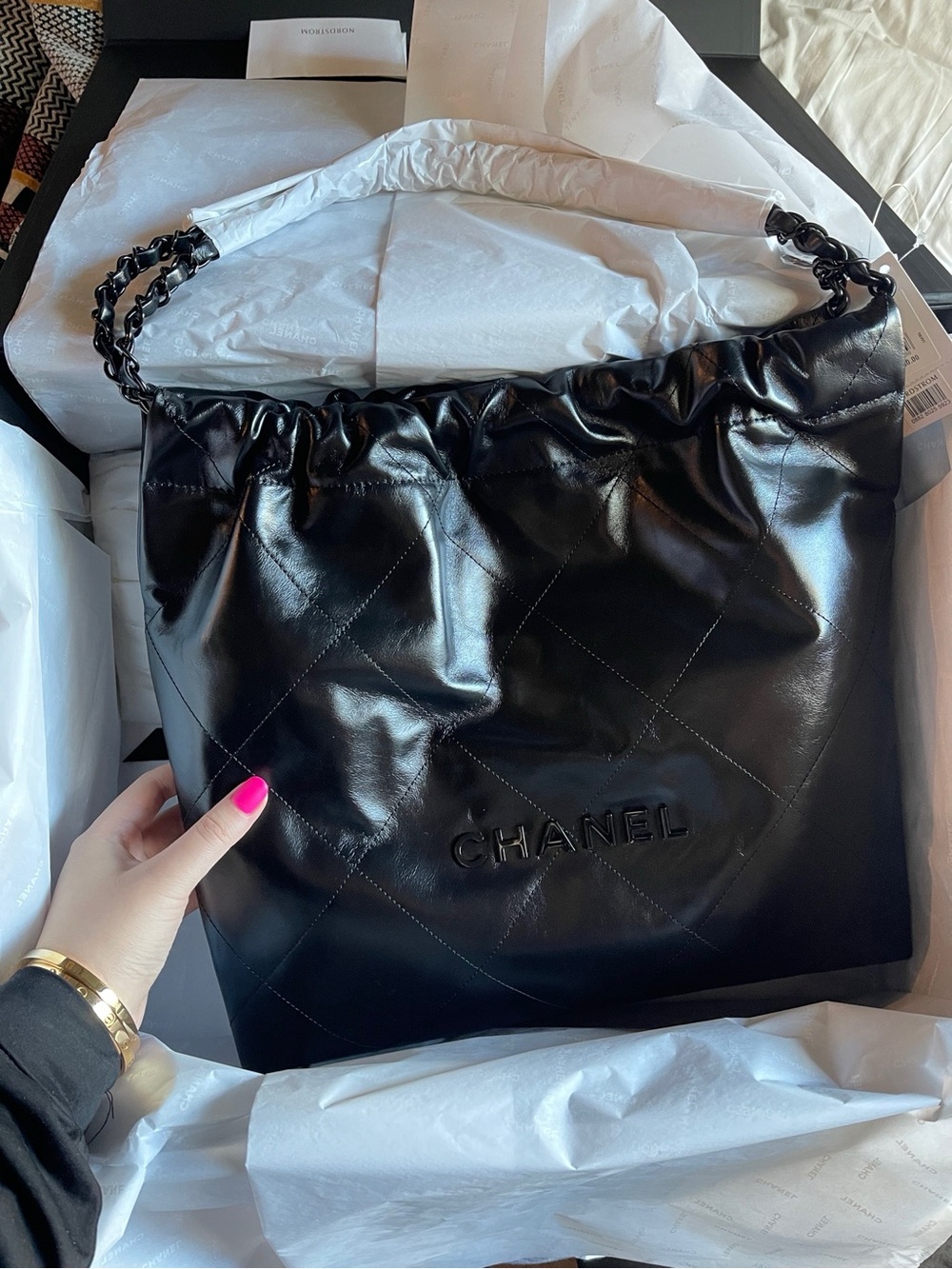 CHANEL 22 bag all black medium with dust bag